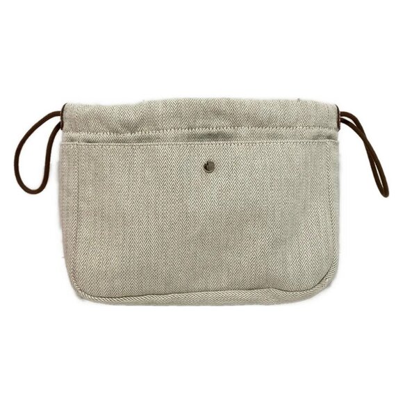 Auth HERMES Houlbi 25 - Natural Fauve Toile chevron Veau Barenia D Pouch - Picture 2 of 7